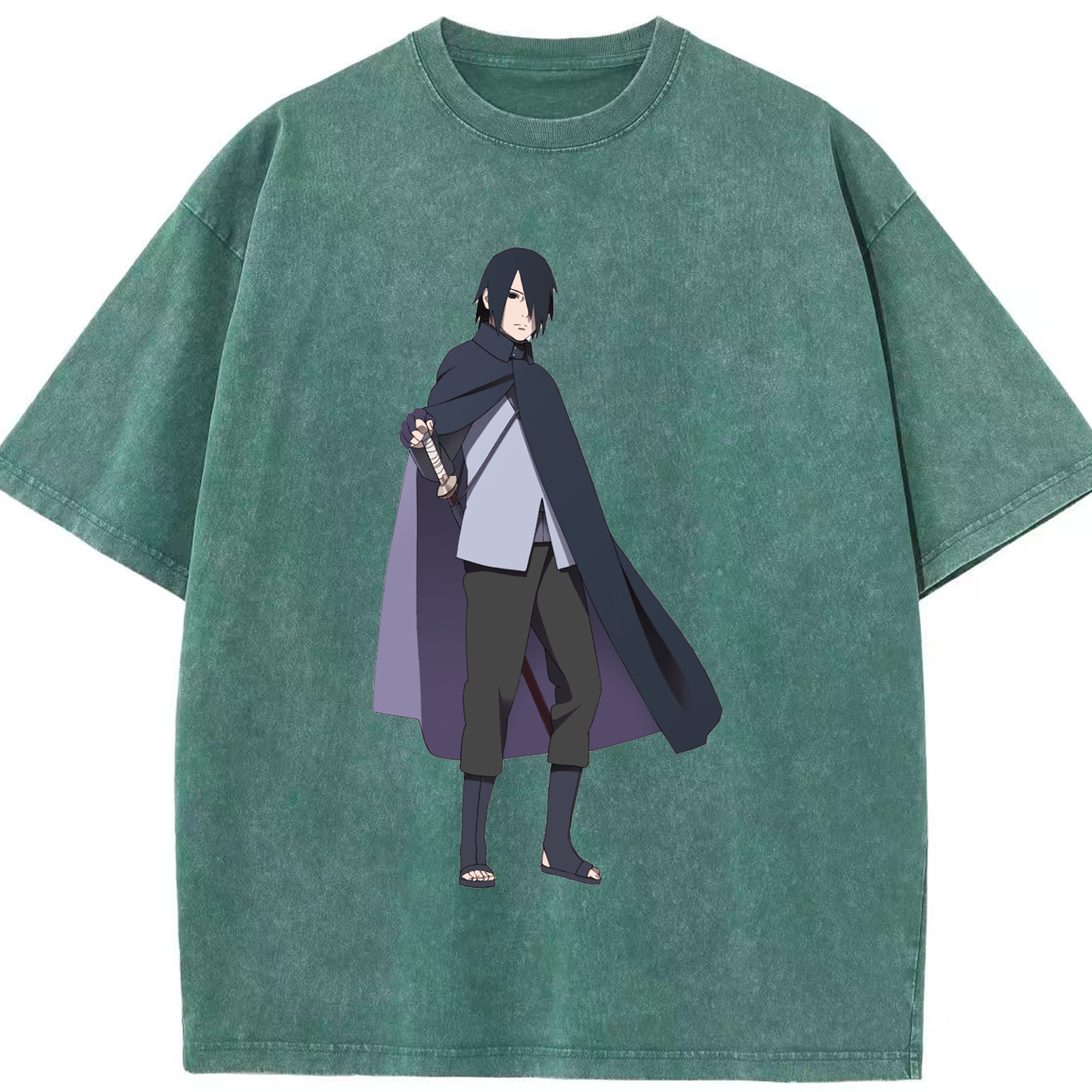 （画像用） NARUTO -ナルト- うちは サスケ Uchiha Sasuke 綿100% ヴィンテージ風 半袖Tシャツ（フロントプリント）